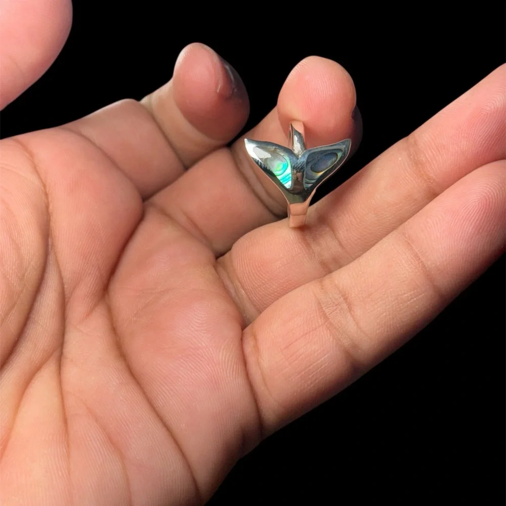 Sterling Silver Abalone Shell Ring – Modern Statement Ring Size 8